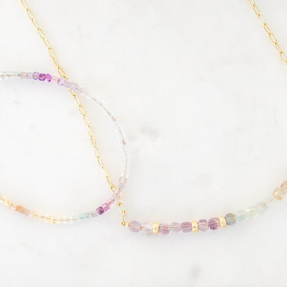 Fluorite Gemstone Necklace Lavender color healing Crystal gift Non-tarnish gold - Picture 6 of 13